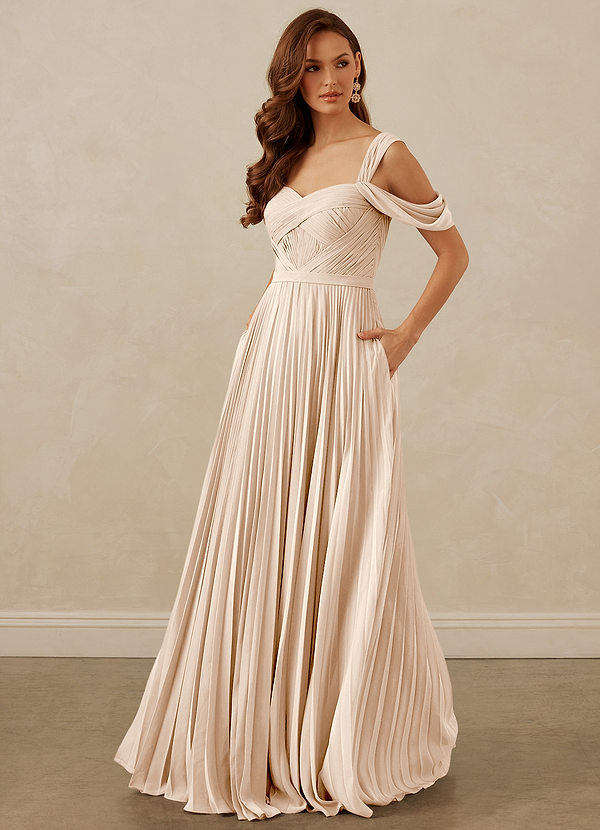 Christian Siriano Bridal for Azazie 1013 Bridesmaid Dresses Pleated Off Shoulder Chiffon A-Line Dress image1