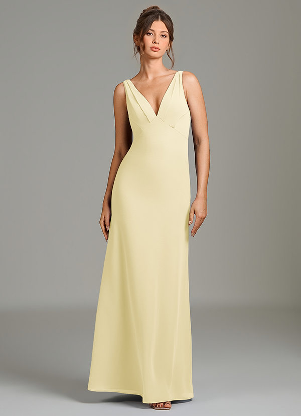 Azazie Leticia Bridesmaid Dresses Lemon Sorbet Sheath Pleated Chiffon Dress image1