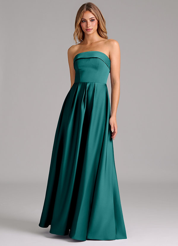 Azazie Lucienne Bridesmaid Dresses Peacock A-Line Strapless Stretch Satin Convertible Dress image1