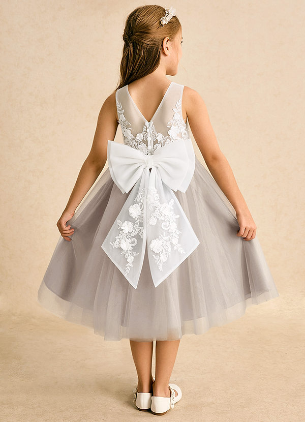 Azazie Lina Flower Girl Dresses Ivory Frost Ball-Gown Lace Dress image1