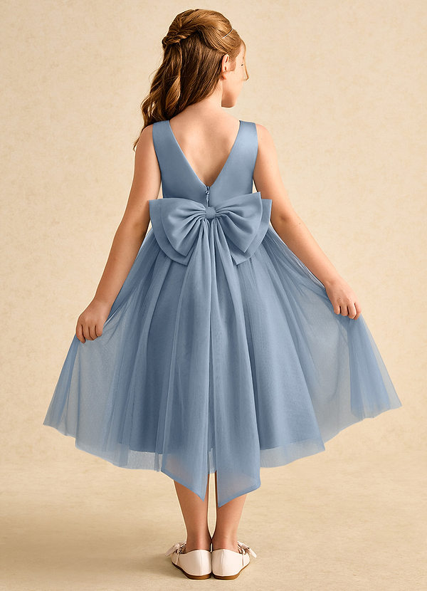 Azazie Winnie Flower Girl Dresses Dusty Blue Ball-Gown Bow Tulle Dress image1