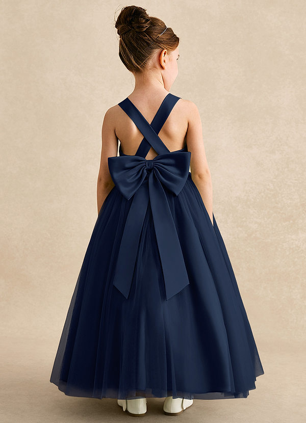 Azazie Peanut Vestidos de Niña de Flores Vestido de Azul Marino Oscuro de Tul de Corte en A con Tirantes image1