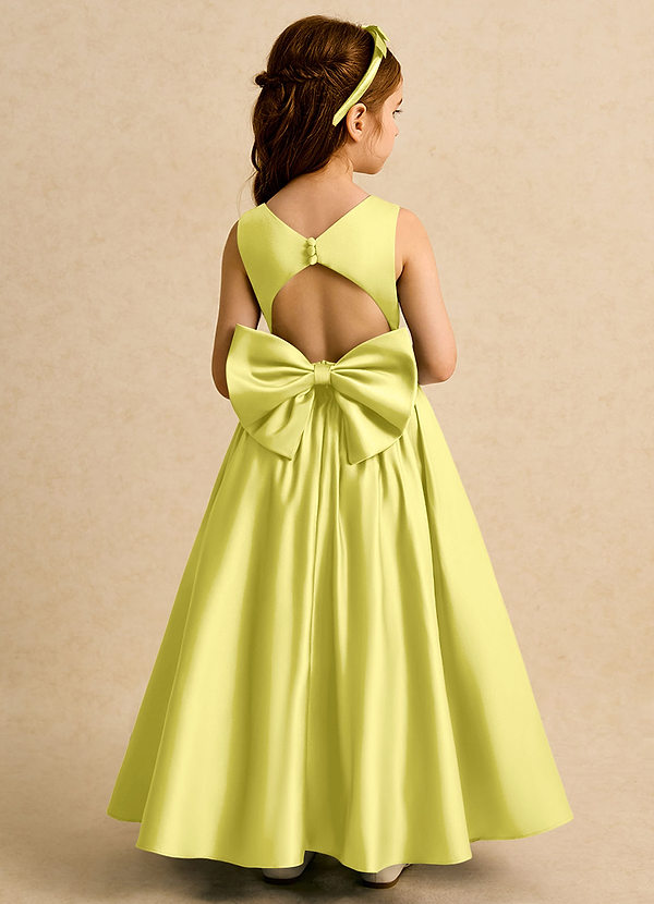 Azazie Nellia Blumenkinder Kleider A-Linie Schleifen Matte Satin Kleid Kanarienvogel image1