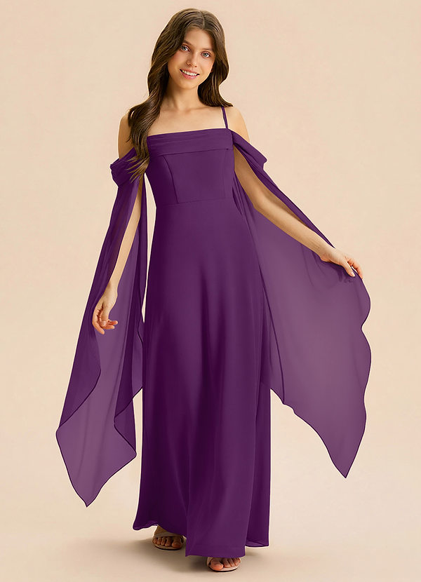 Azazie Moana Junior Linia A Pofałdowany Szyfon Długość podłogi Młodsza druhna Sukienka image1