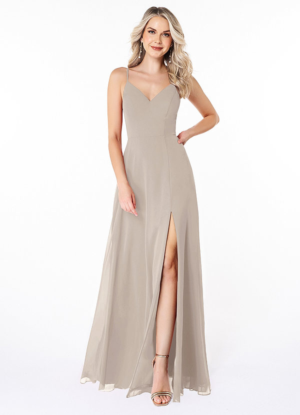 Azazie Lena Bridesmaid Dresses A-Line Lace Chiffon Floor-Length Dress image1