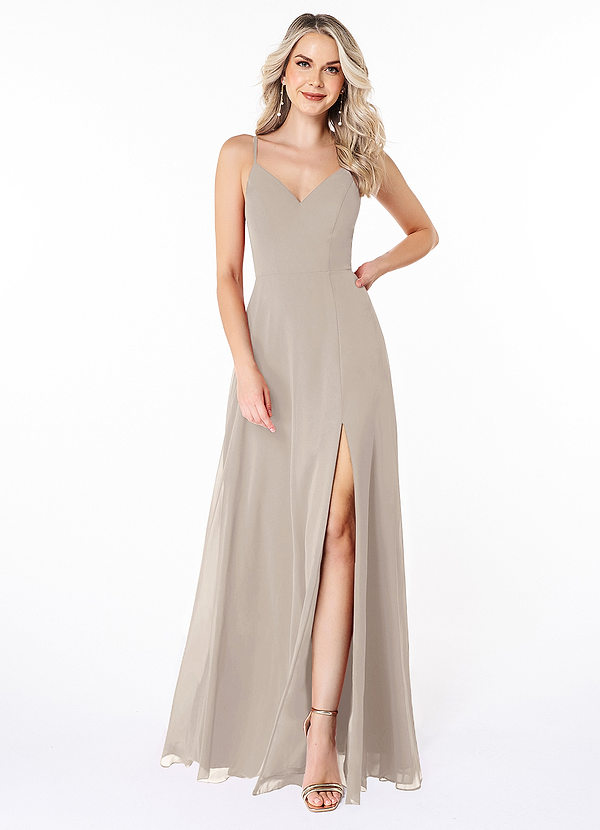 Azazie Lena Bridesmaid Dresses Frost A-Line Lace Chiffon Dress image1