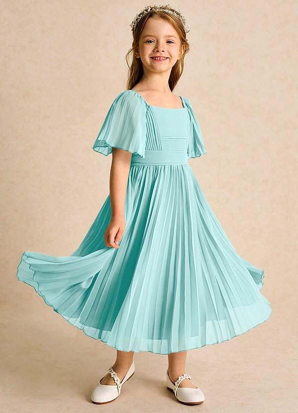Azazie Gisele Abiti da Ragazza di Fiori Abito A-Line in Chiffon Plissettato Acqua image1