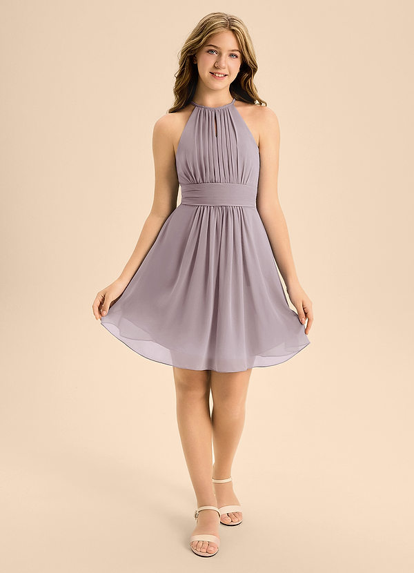Azazie Bonnie Junior A-Linie Plissee Chiffon Kleid Dämmerung image1