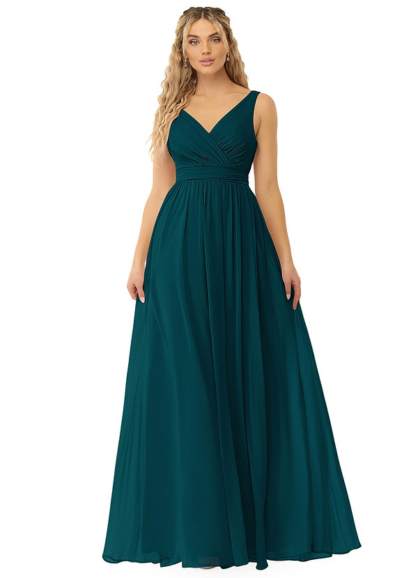Azazie Kora Bridesmaid Dresses Pine A-Line Pleated Chiffon Dress image1