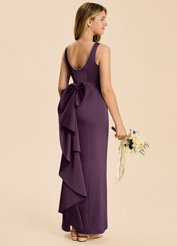 Azazie Emi Junior Plum Sheath Bow Stretch Satin Dress image1