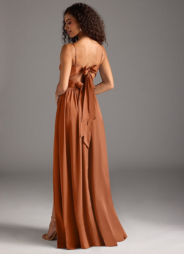 Azazie Zeya Bridesmaid Dresses Copper A-Line Pleated Stretch Satin Dress image1