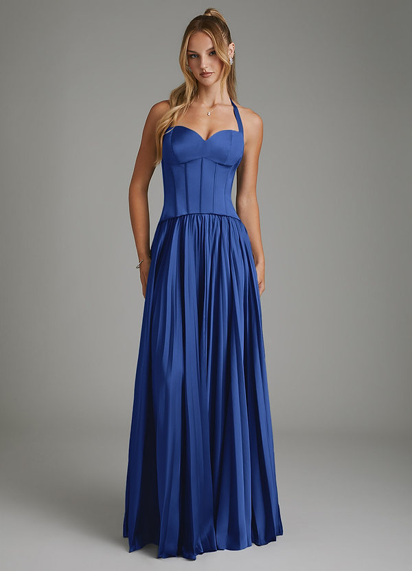 Piper Bridesmaid Dresses Royal Blue A-Line Corset Stretch Satin Dress image1