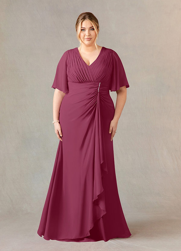 Azazie Carson Mother of the Brides Dresses Mulberry A-Line V-Neck Lace Chiffon Dress image1