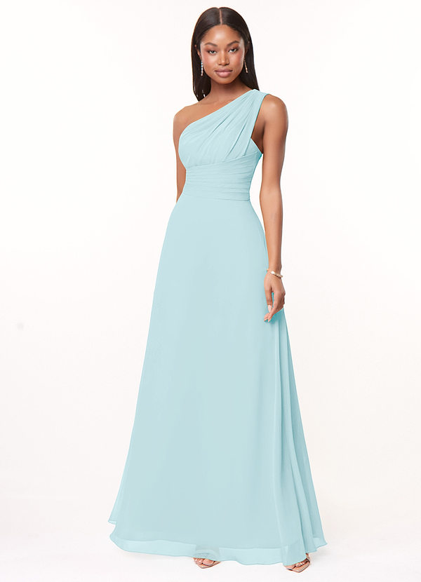 Azazie Ashley Bridesmaid Dresses Sea Glass A-Line Ruched Chiffon Dress image1