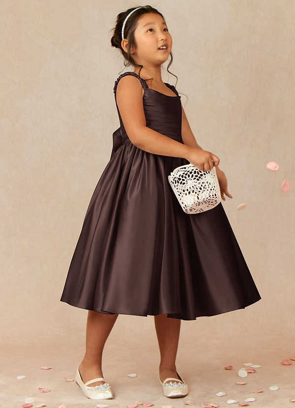 Azazie Cutie Pie Flower Girl Dresses Ganache A-Line Pleated Matte Satin Dress image1