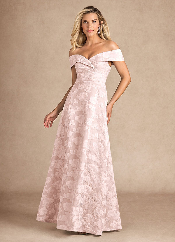 Azazie New London Abiti da Mamma Sposa Abito A-Line in Burnout Floreale Plissettato Jacquard Rosa Chiaro image1