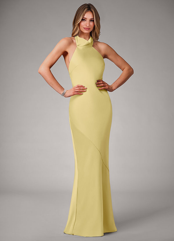 Azazie Velli Bridesmaid Dresses Lemon Sorbet Mermaid Stretch Satin Dress image1