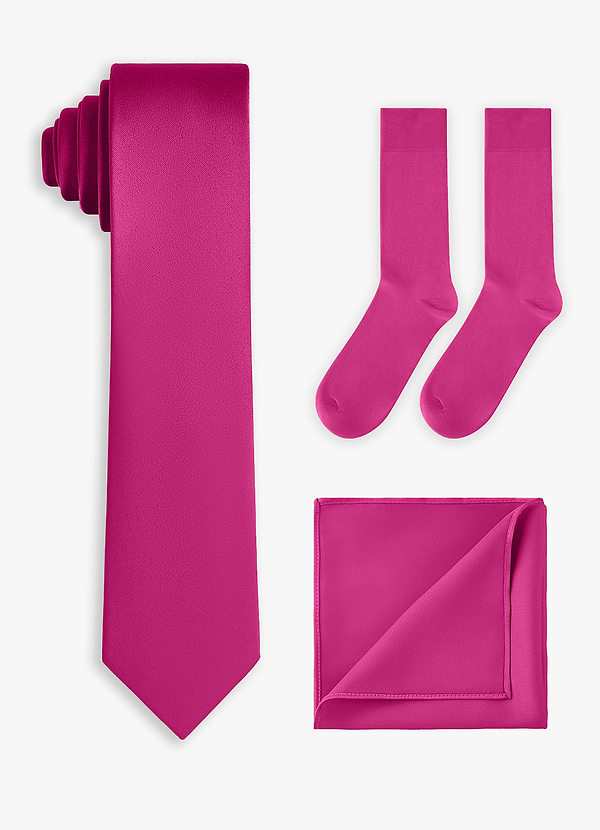 front Matching Stretch Satin Skinny Tie & Pocket Square & Socks Set