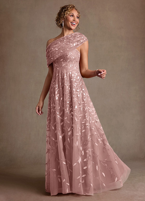 Azazie Sidney Mother of the Brides Dresses Dusty Rose A-Line Off the Shoulder Lace Dress image1