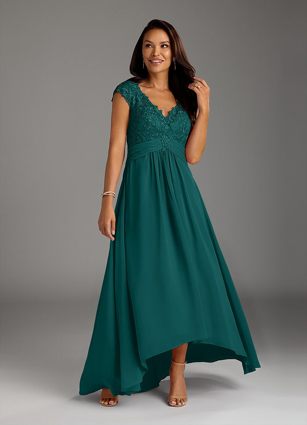 Azazie Irmeli Mother of the Brides Dresses Peacock A-Line Lace Chiffon Dress image1