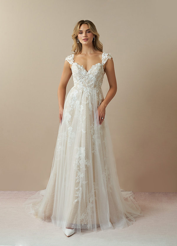 Azazie Moonstone Wedding Dresses Diamond White Nude A-Line Sweetheart Sequins Tulle Dress image1