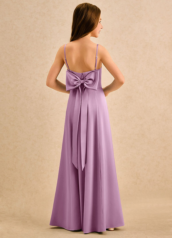 Azazie Chamomile Girls Formal Sukienki dla dziewczynek sypiących kwiaty Linia A Pofałdowany Satyna elastyczna Długość podłogi Sukienka image1