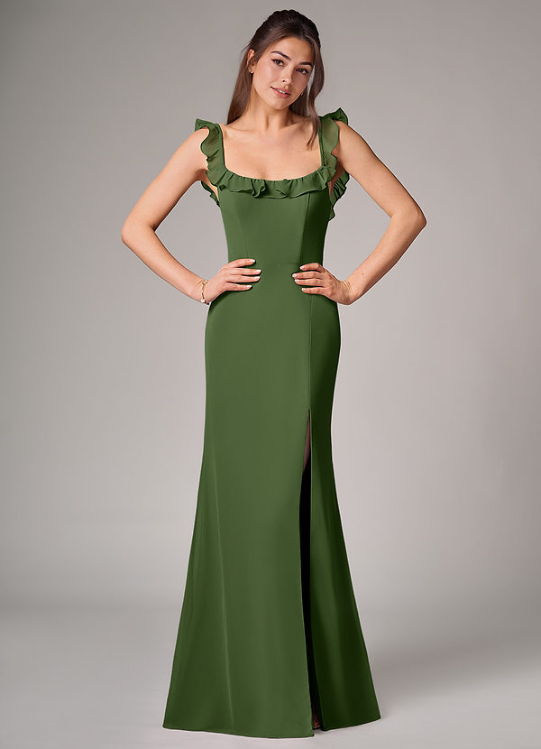 Azazie Callie Bridesmaid Dresses Olive Mermaid Side Slit Chiffon Convertible Dress image1
