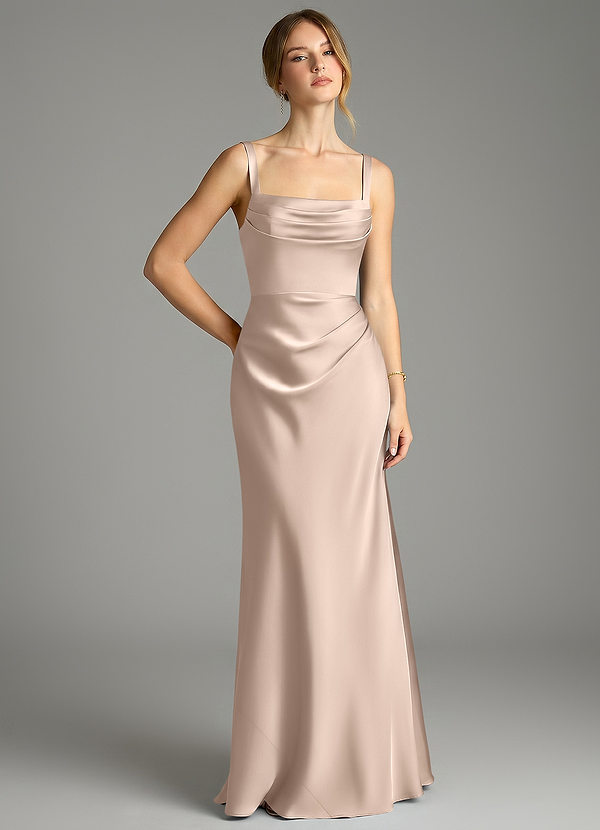Azazie Alouette Bridesmaid Dresses English Rose Mermaid Pleated Stretch Satin Dress image1