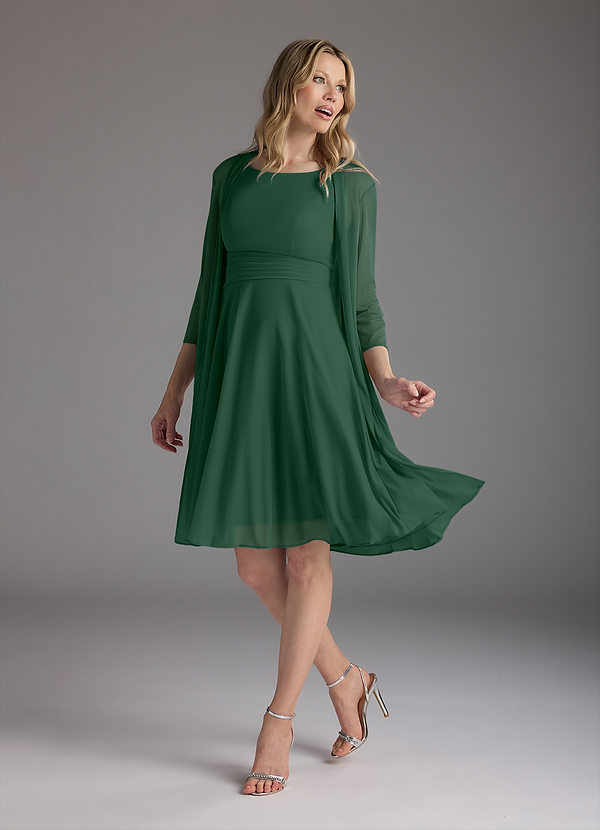 Azazie Sunny Brautmutterkleider A-Linie Plissee Gittergewebe Kleid Dunkelgrün image1