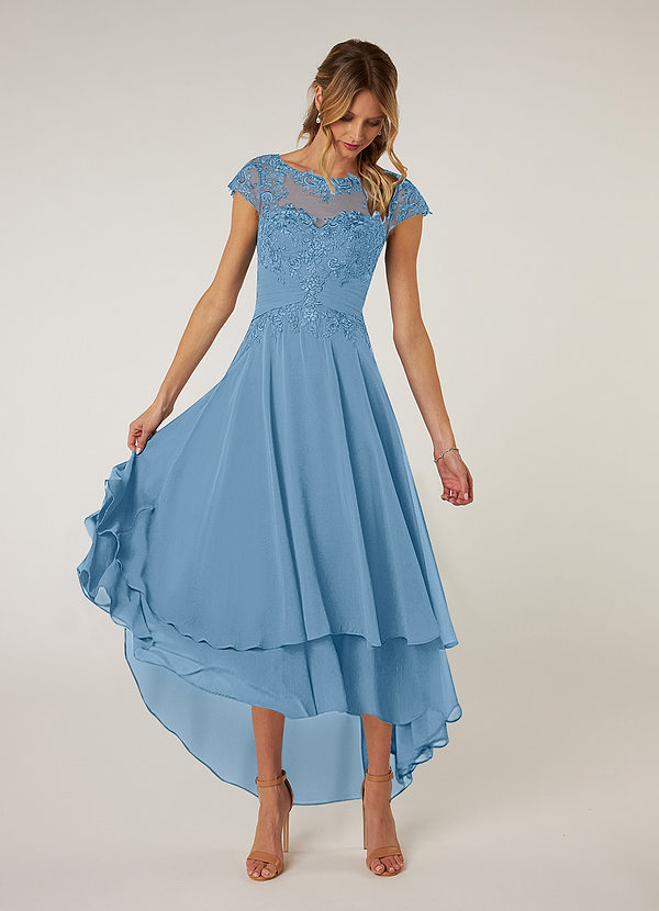 Azazie Shonda Mother of the Brides Dresses Steel Blue Lace Chiffon Dress image1