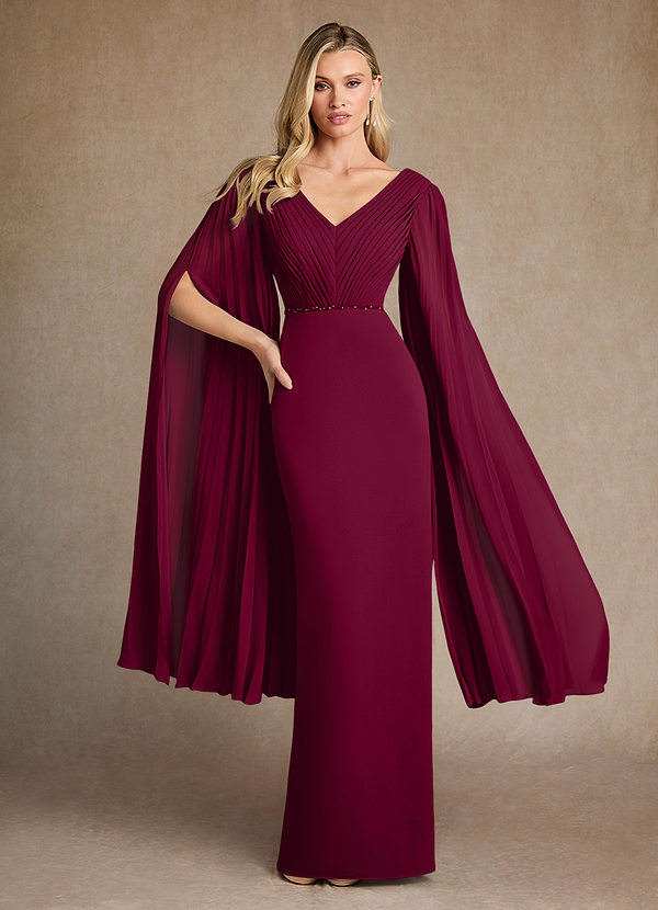 Azazie Ellsworth Brautmutterkleider Spalte Plissee Stretch-Krepp Kleid Burgunderrot image1