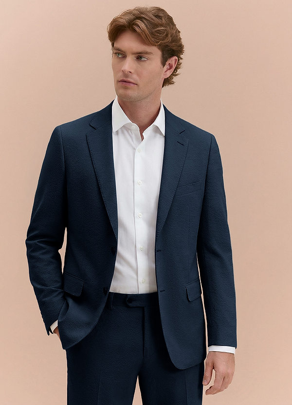 front Miles Azul Marino Chaqueta de traje de seersucker