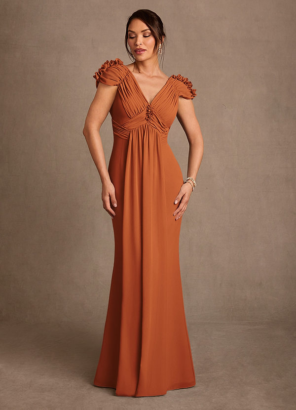 Azazie Louella Mother of the Brides Dresses Cinnamon A-Line Pleated Chiffon Dress image1