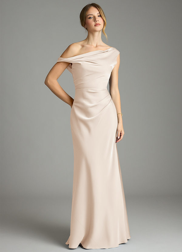 Azazie Emerson Vestidos Dama de Honor Vestido de Alabastro Blanco de Satén Elástico de Corte Sirena con Vestidos sin tirantes image1