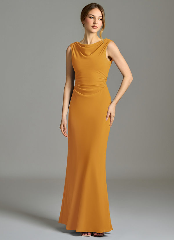 Azazie Kieryn Vestidos Dama de Honor Vestido de Caramelo de Gasa de Corte Sirena con Plisado image1