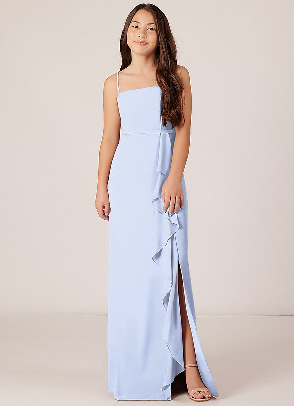 Azazie Kaylee Junior Ice A-Line with Belt Chiffon Dress image1