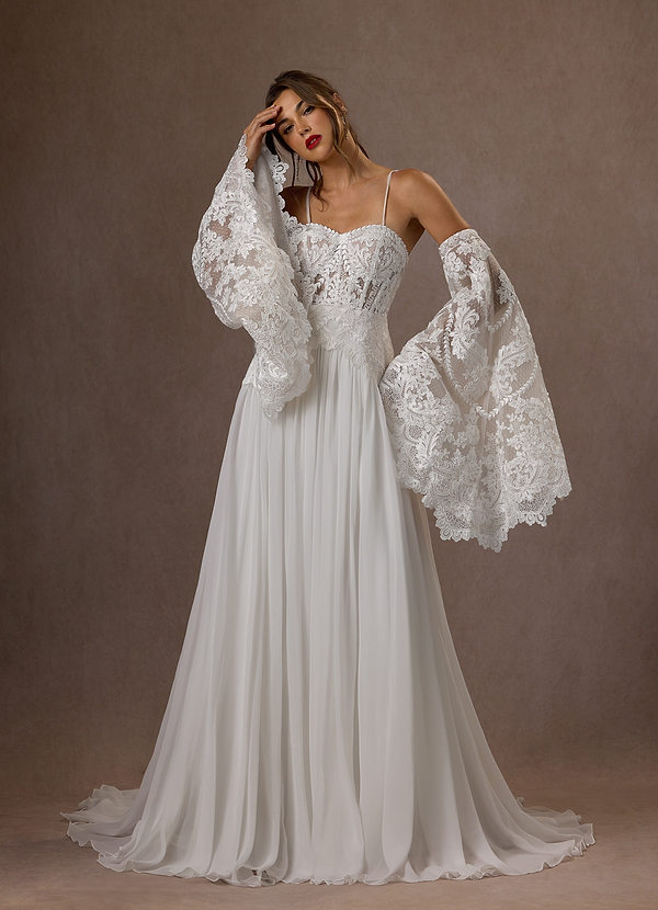 Azazie Rhya Wedding Dresses Vestir Diamante Branco de Renda de Linha A com Fora do ombro image1