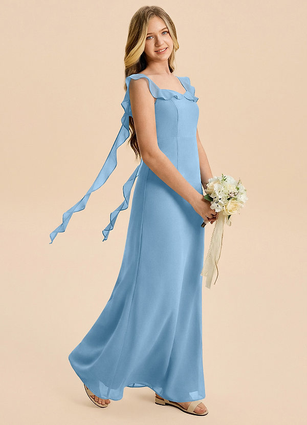 Azazie Cindy Junior Steel Blue A-Line Ruched Chiffon Dress image1