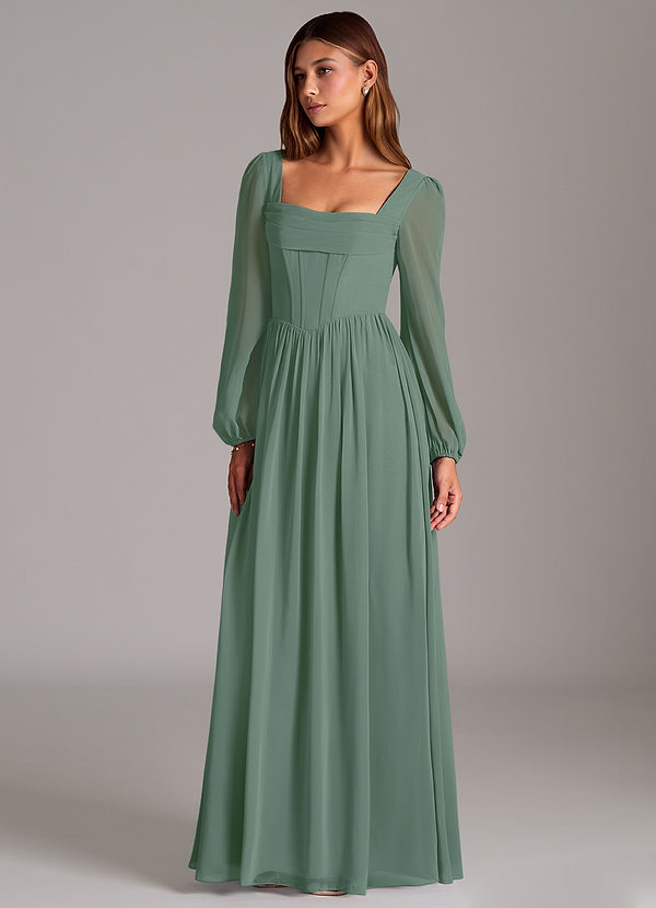 sachin and babi light blue dress V-neck Ruched Chiffon Long Dresses With Slit – DUNTERY UK