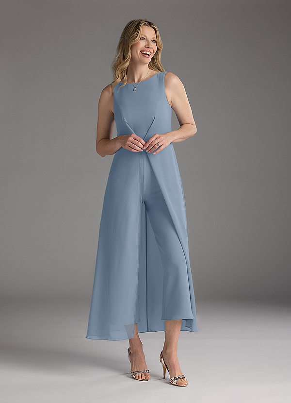 Azazie Anitta Mother of the Bride Dresses Dusty Blue Jumpsuit/Pantsuit Pleated Stretch Crepe Dress image1