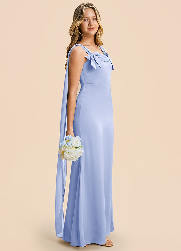 Azazie Chelsea Junior Ice Sheath Pleated Stretch Satin Dress image1