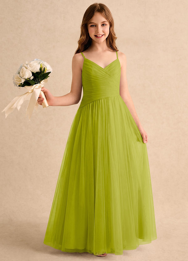 Azazie Poppy Girls Formal Sukienki dla Dziewczynki Sypiącej Kwiaty Litera A Plisowana Tiul Do podłogi Sukienka image1
