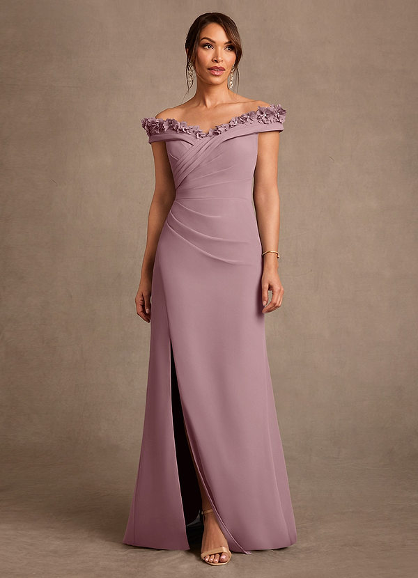 Azazie Jettie Mother of the Bride Dresses Vestido Rosa Empoeirada de Chiffon de Bainha com Plissado image1