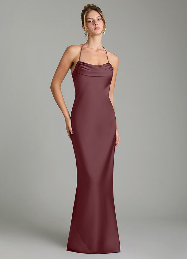 Azazie Mae Bridesmaid Dresses Sangria Mermaid Pleated Stretch Satin Dress image1
