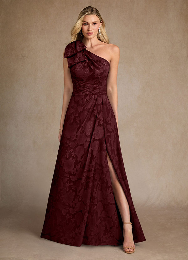 Azazie Easton Mother of the Brides Dresses Cabernet Ball-Gown One Shoulder Floral Burnout Dress image1