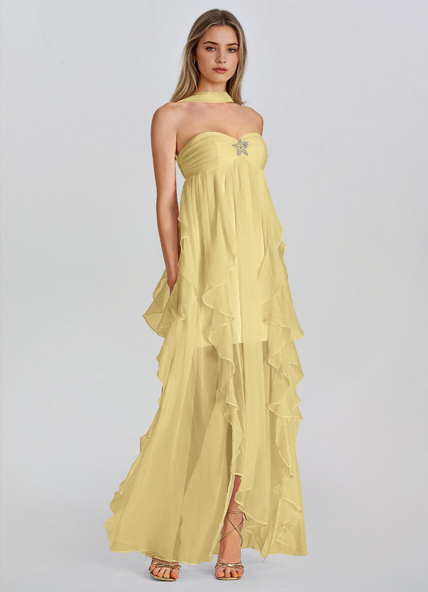 Therese Licht Geel Strapless maxi-jurk met ruches en open rug image1