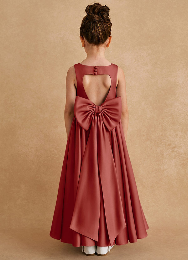 Azazie Bettie Flower Girl Dresses Terracotta A-Line Bow Matte Satin Dress image1