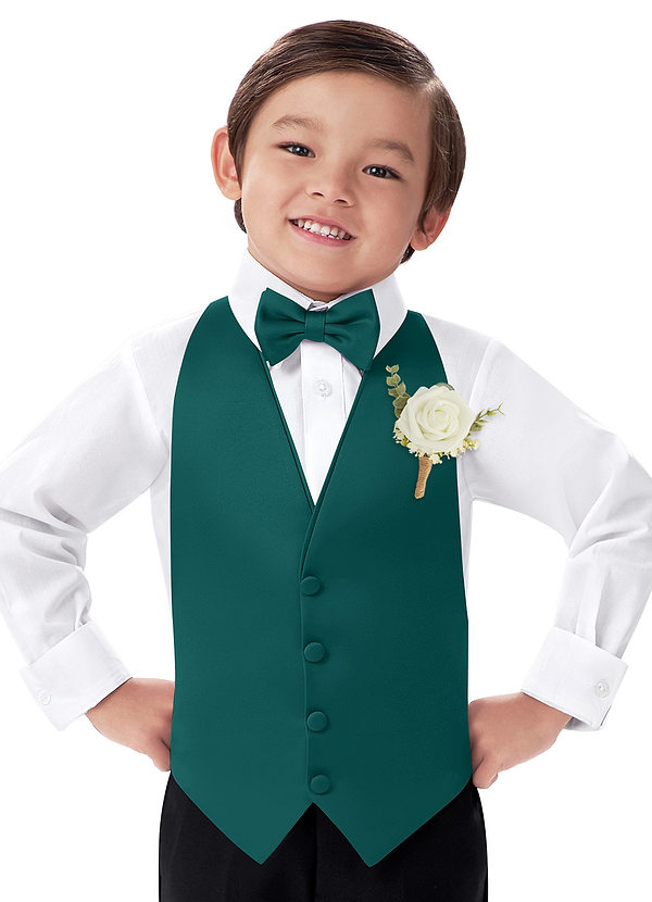 front Boy's Matte Satin Vest & Bow Tie & Boutonniere Set