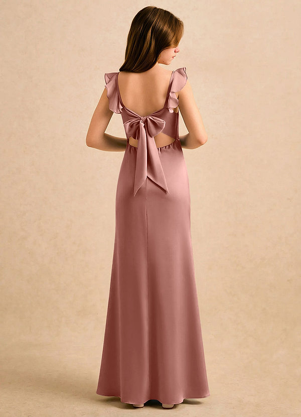 Azazie Novalie Girls Formal Flower Girl Dresses Rosette Mermaid Bow Stretch Satin Dress image1