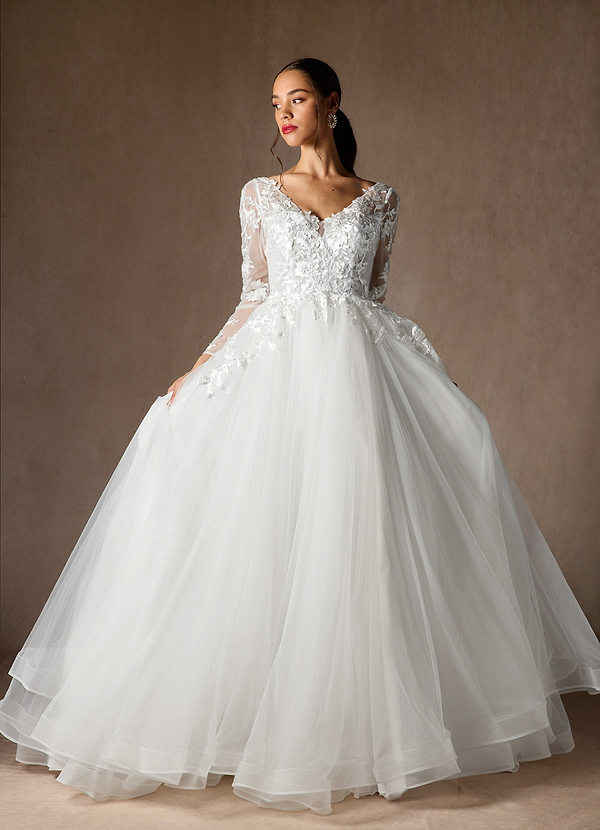 Azazie Freya Wedding Dresses Diamond White A-Line Sequins Tulle Dress image1